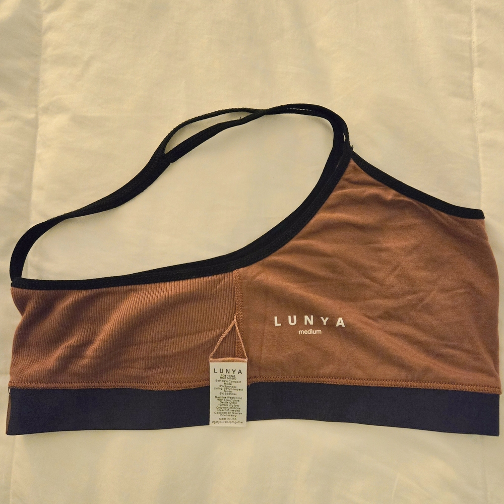 Lunya Women's Asymmetrical Bralette - Brown and Black